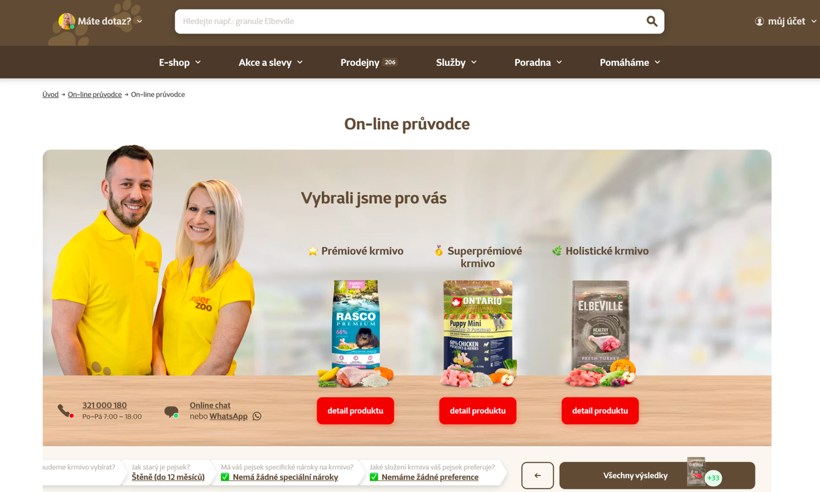Po zodpovězení otázek v průvodci nabídne e-shop nejvhodnější produkty k nákupu.