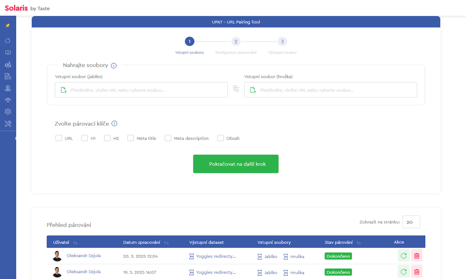 Ukázka interního nástroje UPAT