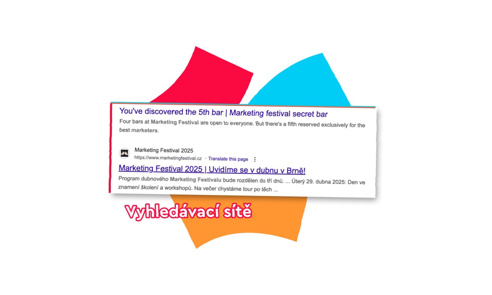 Ukázka reklamy ve vyhledávací síti lákající do Tajného baru